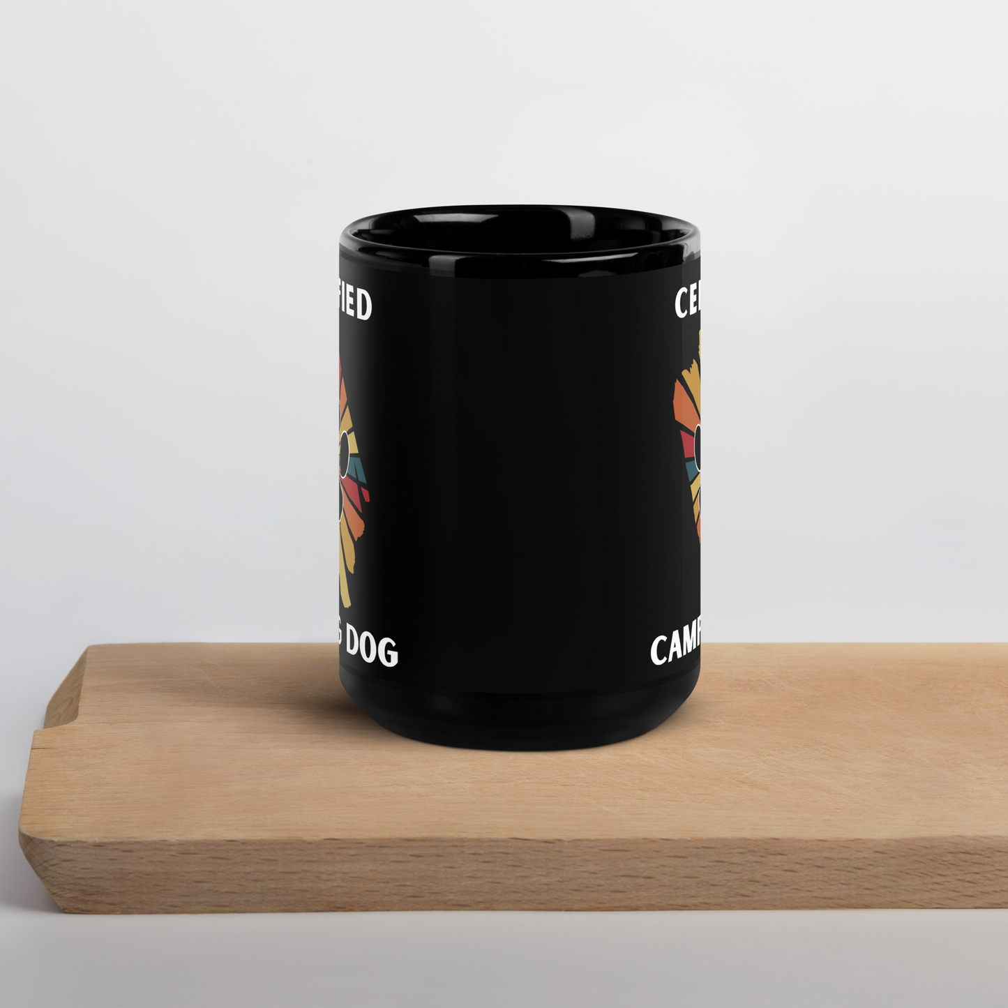 Certified Camping Dog Black Glossy Mug