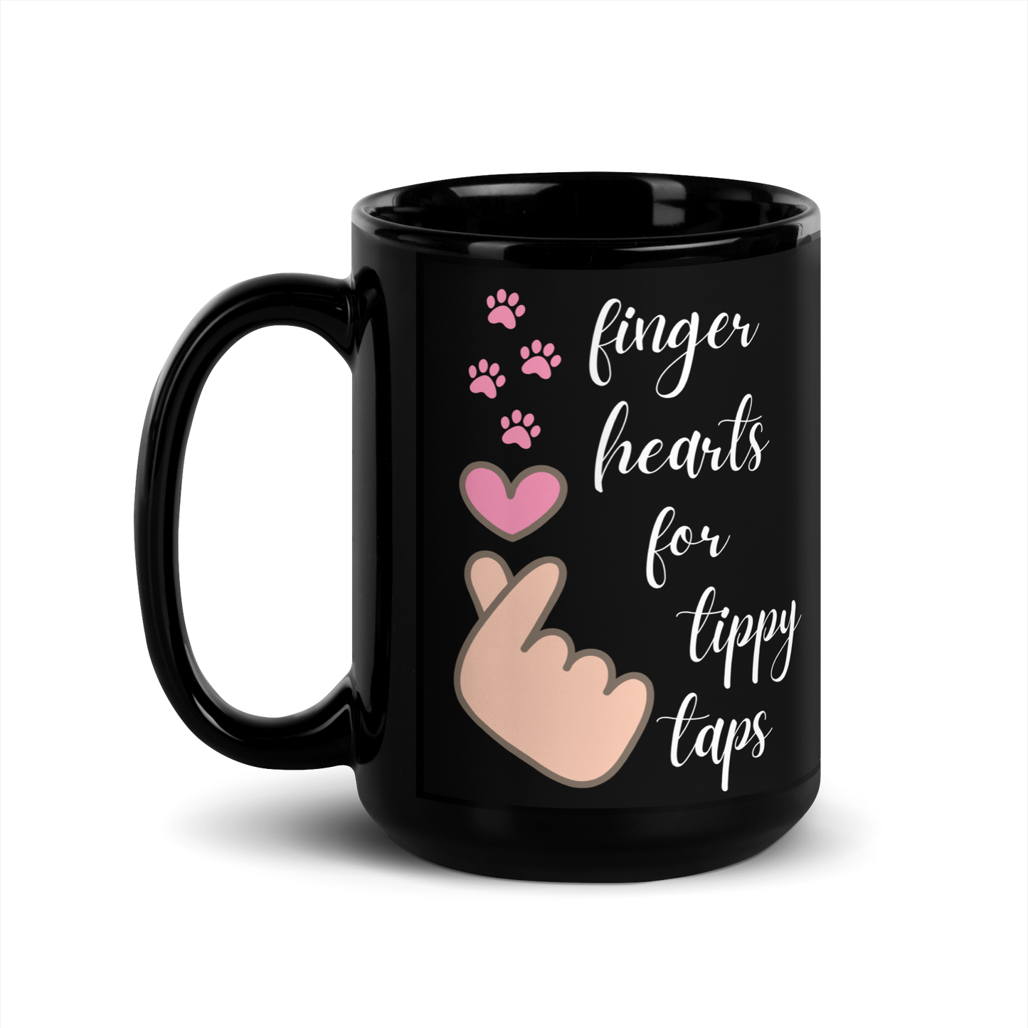 Finger Hearts for Tippy Taps Black Glossy Mug