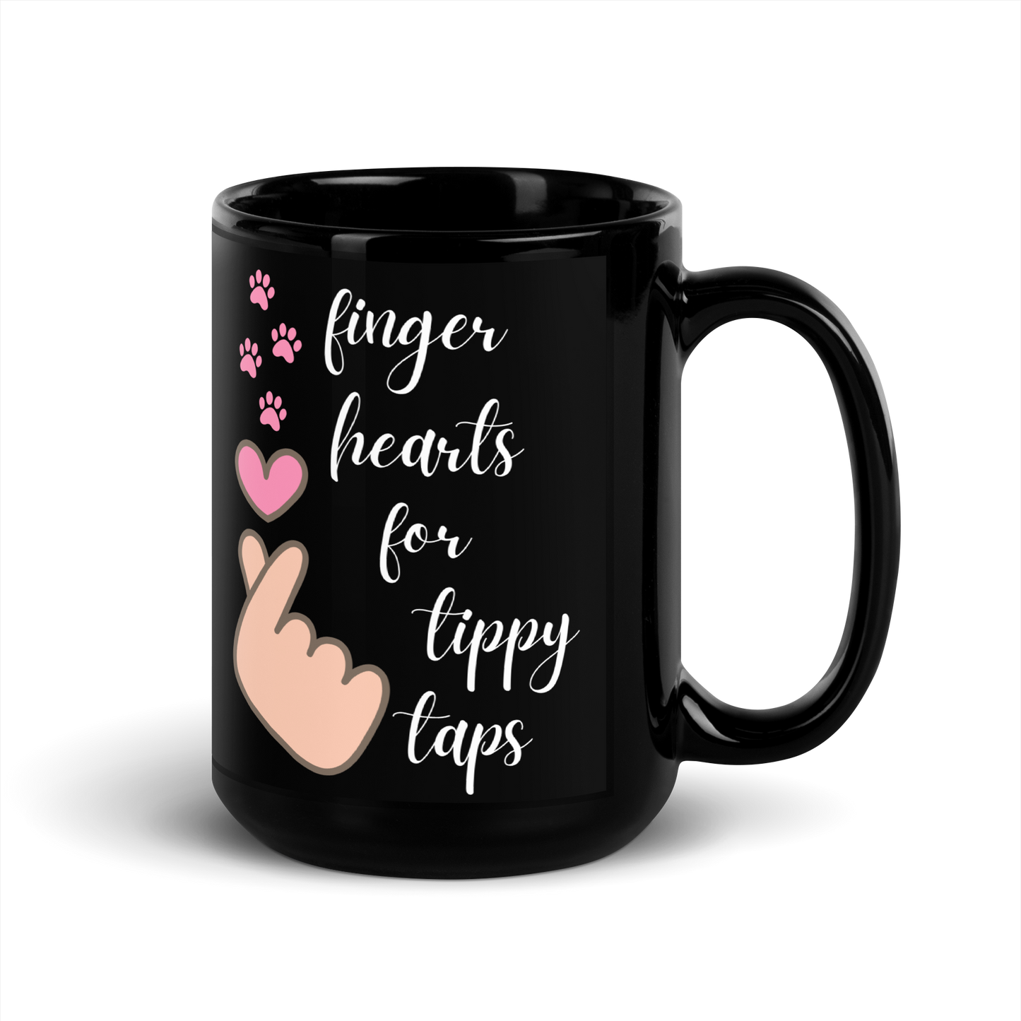 Finger Hearts for Tippy Taps Black Glossy Mug